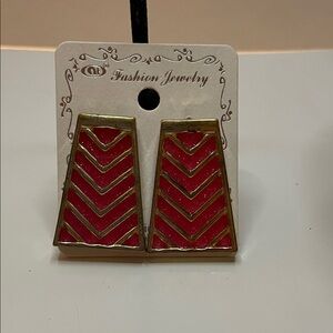 Fashion Jewelry Pink Chevron Enamel Earrings